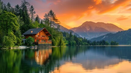 Obraz premium Vacation house with scenic lake view