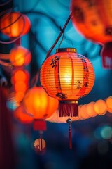 Fototapeta premium Red Chinese Lantern with Black Calligraphy.