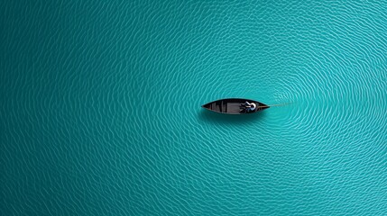 Aerial View of Lone Boatman on Turquoise Rippling Water
