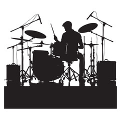 Drummer kit silhouette vector illustration.
