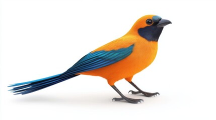 3D Realistic Tropical Bird - Orange and Blue - Isolated Render