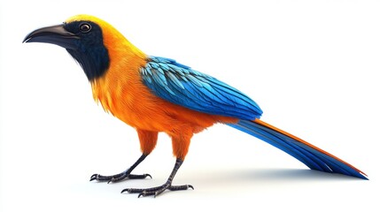 3D Realistic Tropical Bird - Orange and Blue - Isolated