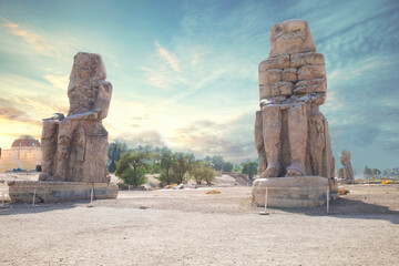 Beautiful view of the ancient Colossi of Memnon in Luxor, Egypt