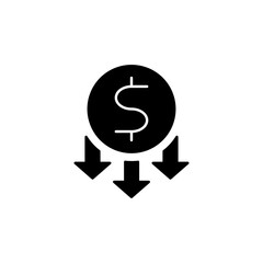 Downward Trending Income Icon, Financial Decrease Symbol, Budget Cut Illustration, Economic Decline Graphic, Money Loss Sign, Expense Reduction Vector, Cash Flow Down