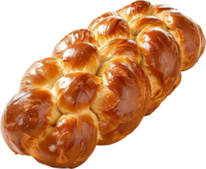 Golden, freshly baked braided bread loaf with a glossy surface, perfect for bakery displays, culinary websites, and food-related projects.