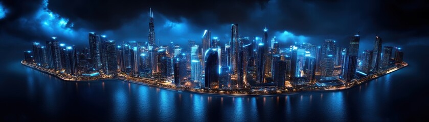 Fototapeta premium A stunning nighttime cityscape with vibrant lights reflecting on the water