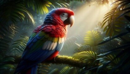 Fototapeta premium Parrot and Forest’s Vibrant Whisper