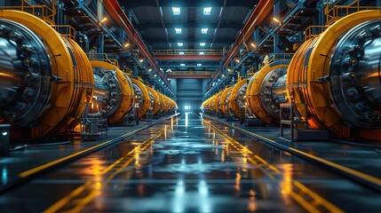 Obraz premium Industrial Factory Interior with Rows of Machinery