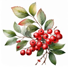 Set of Watercolor red berries branch vector clipart collection. Isolated on white background vector illustration set.