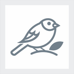  Sparrow on branch silhouette vector icon.