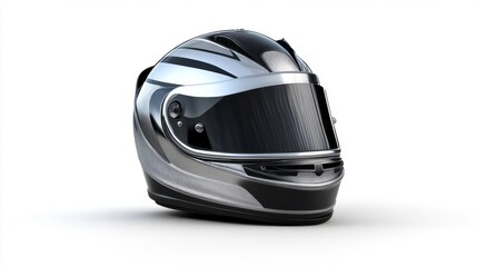 Fototapeta premium Realistic 3D Silver & Black Racing Helmet - Isolated - High Resolution