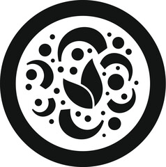 Round black and white icon featuring an abstract floral design, perfect for nature and beauty concepts