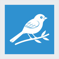  Sparrow on branch silhouette vector icon.