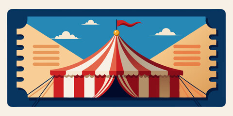 Ticket with circus for the performance with empty frame for text, vector illustration