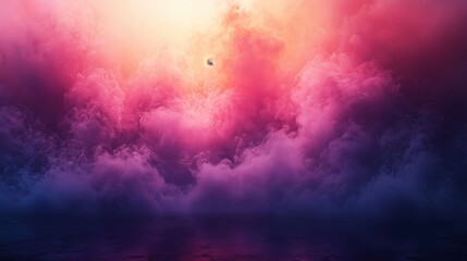 Naklejka premium Abstract background featuring vibrant purple and pink smoke billowing to resemble clouds, creating a dreamy and ethereal atmosphere