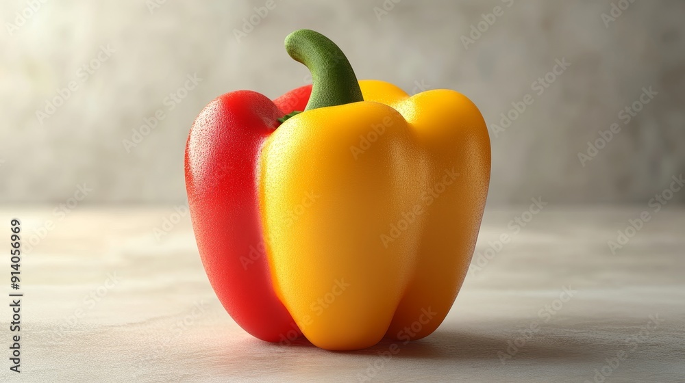 Wall mural a red and yellow pepper is sitting on a counter