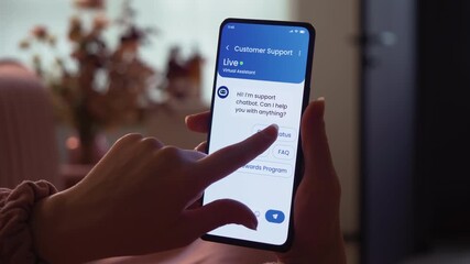 Live chat with the customer service chatbot. Artificial intelligence assistant provides online support for client of a business. Fictional Interface. - Powered by Adobe