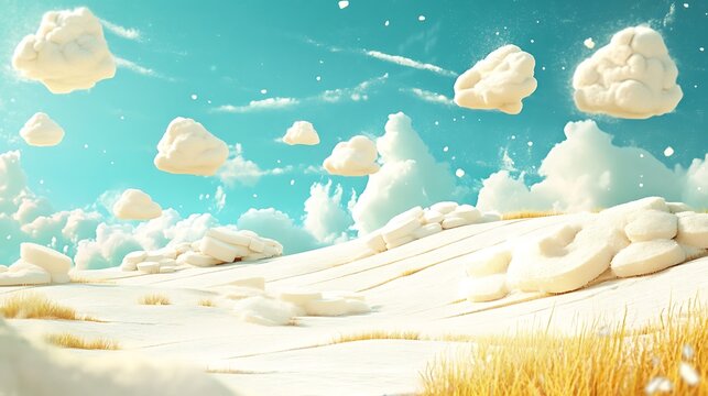 Flour-tastic Whimsical Landscape with Rolling Hills and Clouds of Flour