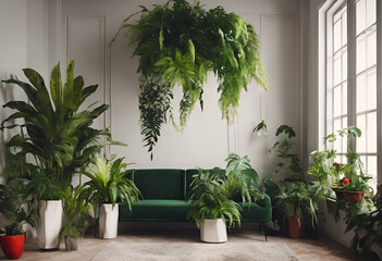 Fototapeta premium Botanical Bliss: A Luxurious Living Space Surrounded by Nature