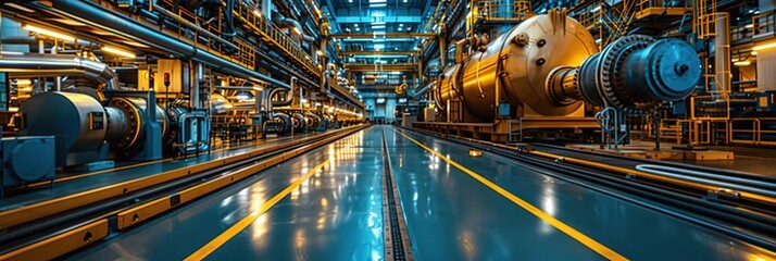 Obraz premium Industrial Factory Interior with Machinery and Piping