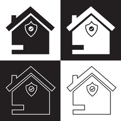 House insurance icon set. house protection icon.  Isolated on white and black  background. EPS 10