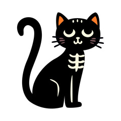 Happy Halloween Black cat skeleton , Halloween holiday character, sticker. icon Isolated on white background. Vector