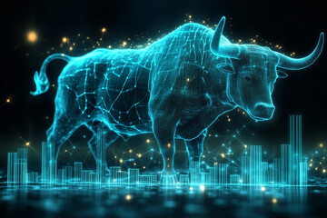 Fototapeta premium digital bull next to a market graph