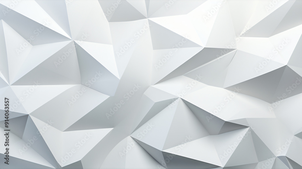Poster an abstract geometric background featuring a textured surface of folded white triangles, creating a 