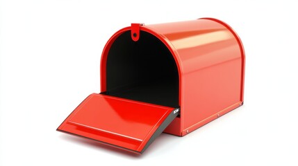 3D Vibrant Red Mailbox with Open Slot - Isolated on White Background