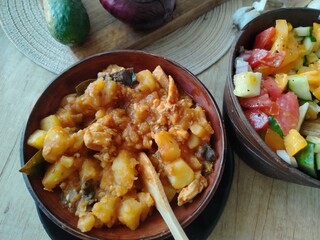 vegatable stew made with few vegatables in beautiful ceramic bowl