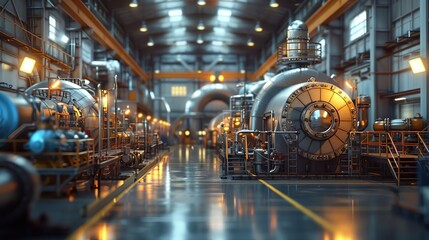 Obraz premium Industrial Interior with Large Metal Cylinders