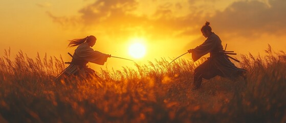 Fierce Ninja Duel at Sunset