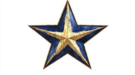 Obraz premium Blue and Gold 3D Watercolor Star with Bold Outlines - Digital Illustration