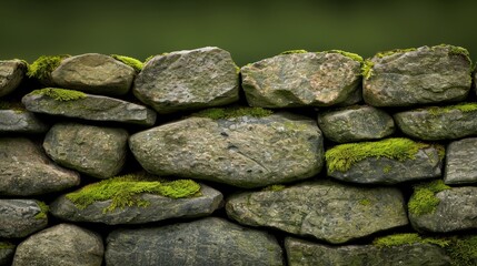 Fototapeta premium Decayed stone wall, crumbling mortar, in a neglected garden