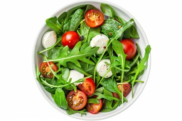 Combine salad ingredients in white bowl for top view photo