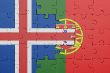 puzzle with the colourful national flag of portugal and flag of iceland .