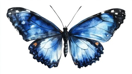 Obraz premium 3D Watercolor Blue Butterfly with Bold Outline - Digital Illustration
