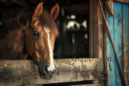 Elderly horse in barn amusing creature