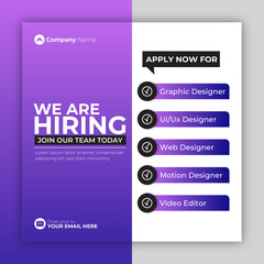 We are hiring job vacancy social media post design template
