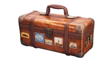 Vintage Brown Suitcase Watercolor Illustration - 3D Design