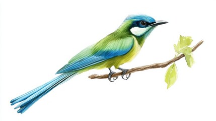 Fototapeta premium 3D Watercolor Tropical Bird Illustration - Green & Blue | Digital Art