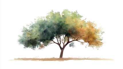 Fototapeta premium 3D Watercolor Tree Illustration: Green & Brown Realistic Foliage - Stock Image