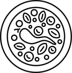 Round plate with healthy food containing nuts and vegetables line icon for apps and websites