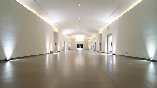 A spacious, well lit modern hallway with minimalistic design and clean lines