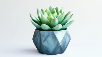 3D Watercolor Green Succulent Plant in Geometric Pot - Digital Art Illustration