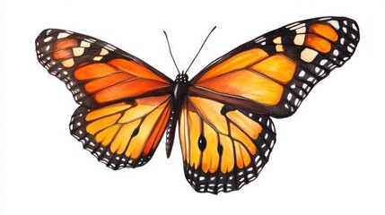 Fototapeta premium 3D Watercolor Orange and Black Monarch Butterfly Illustration - Digital Art