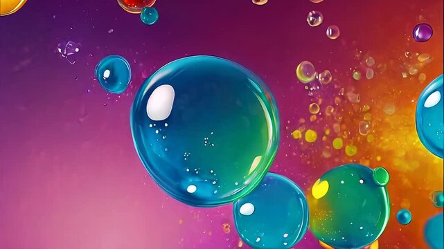 Illustration of colorful soap bubbles on a purple background