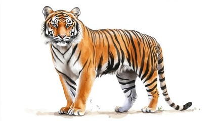 Obraz premium 3D Watercolor Tiger: Realistic Orange & Black Design | Digital Art