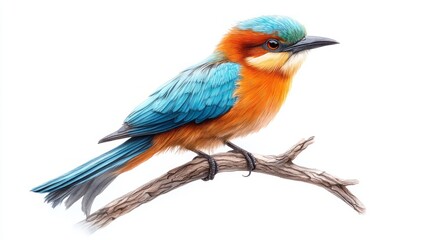 Fototapeta premium 3D Watercolor Orange & Blue Tropical Bird Illustration - Realistic Design