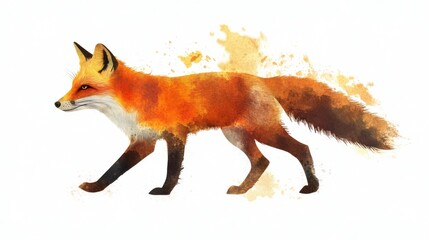Obraz premium 3D Watercolor Fox Illustration: Bold Outline, Orange and Brown
